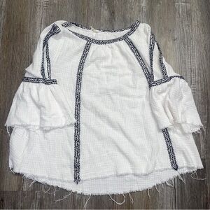 SOLD Anthropologie Hyku Crème White Boho Embroidered Shirt Size Medium